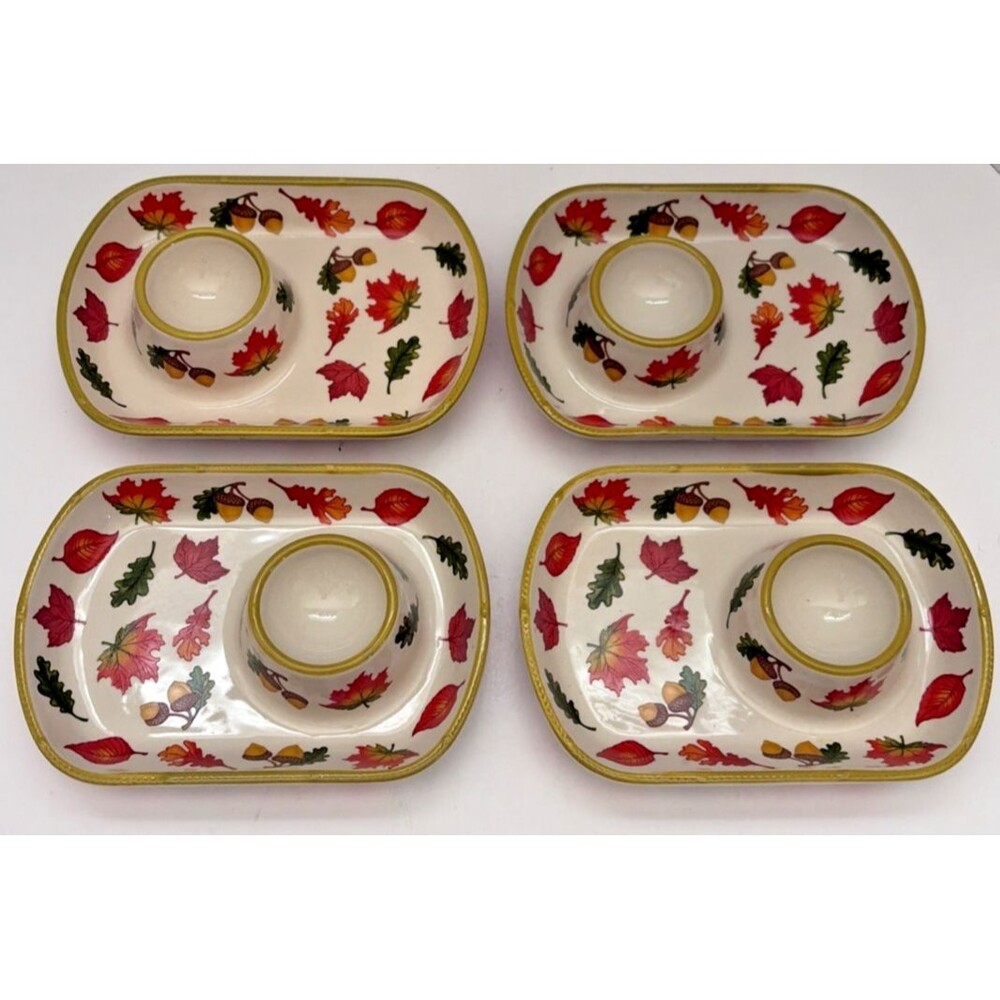 Set of 4 temp-tations by Tara Fall Harvest Ceramic Breakfast Egg Plates 5x7